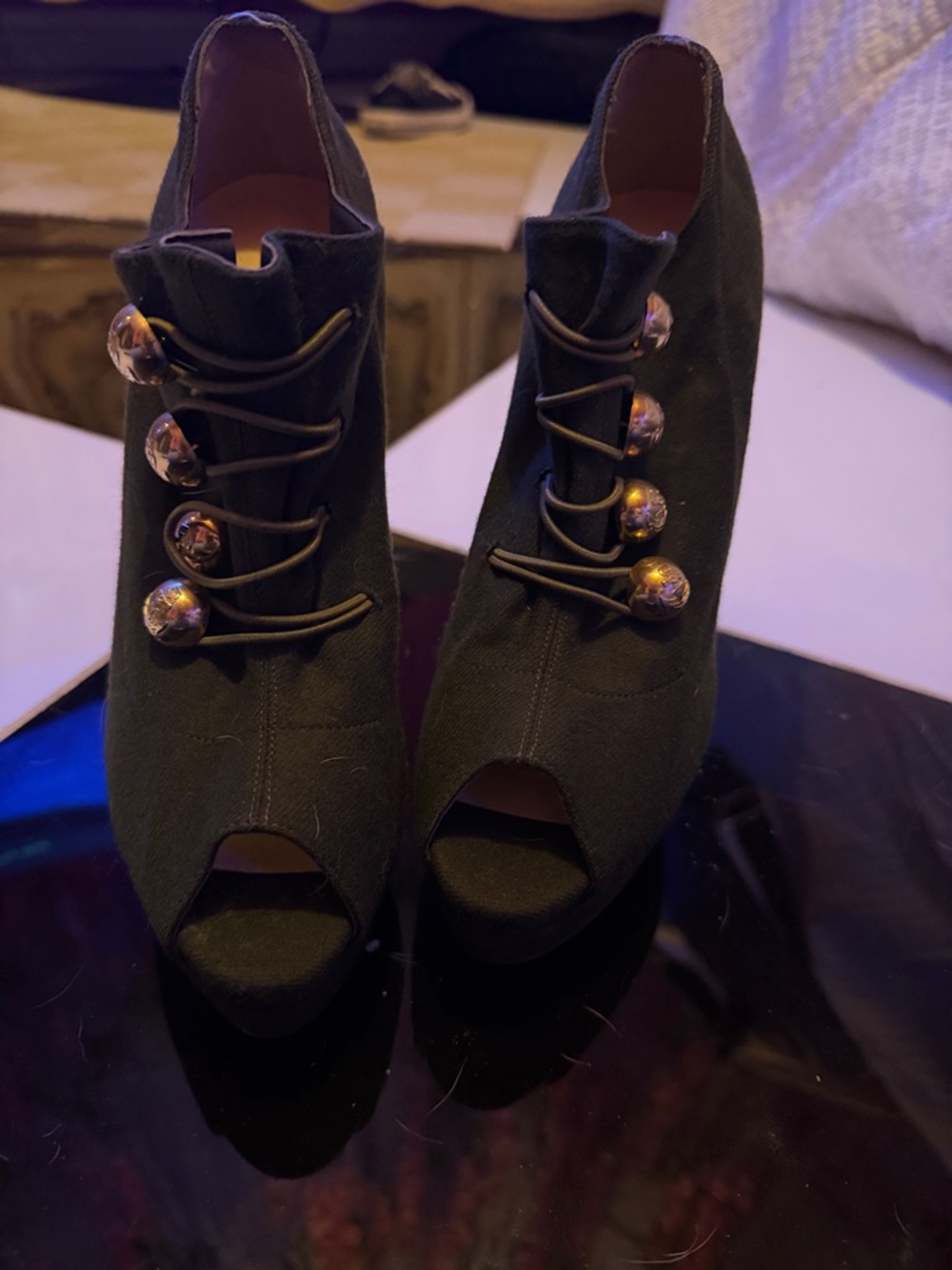 Christian Louboutin Vintage Green Peep-Toe Platform Booties size 39.5 - Picture 5 of 5